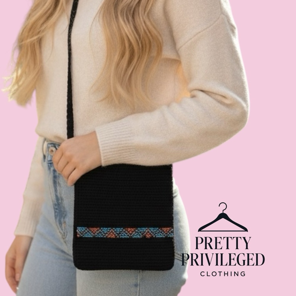 Woven & Beaded Black Crossbody Bag